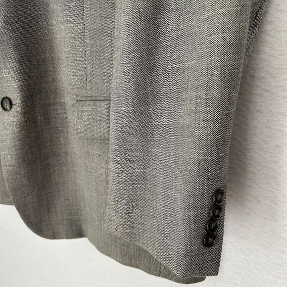 Alan Flusser Sport Coat Men 44 Short Gray Wool Linen Herringbone Classic Office - Picture 13 of 16